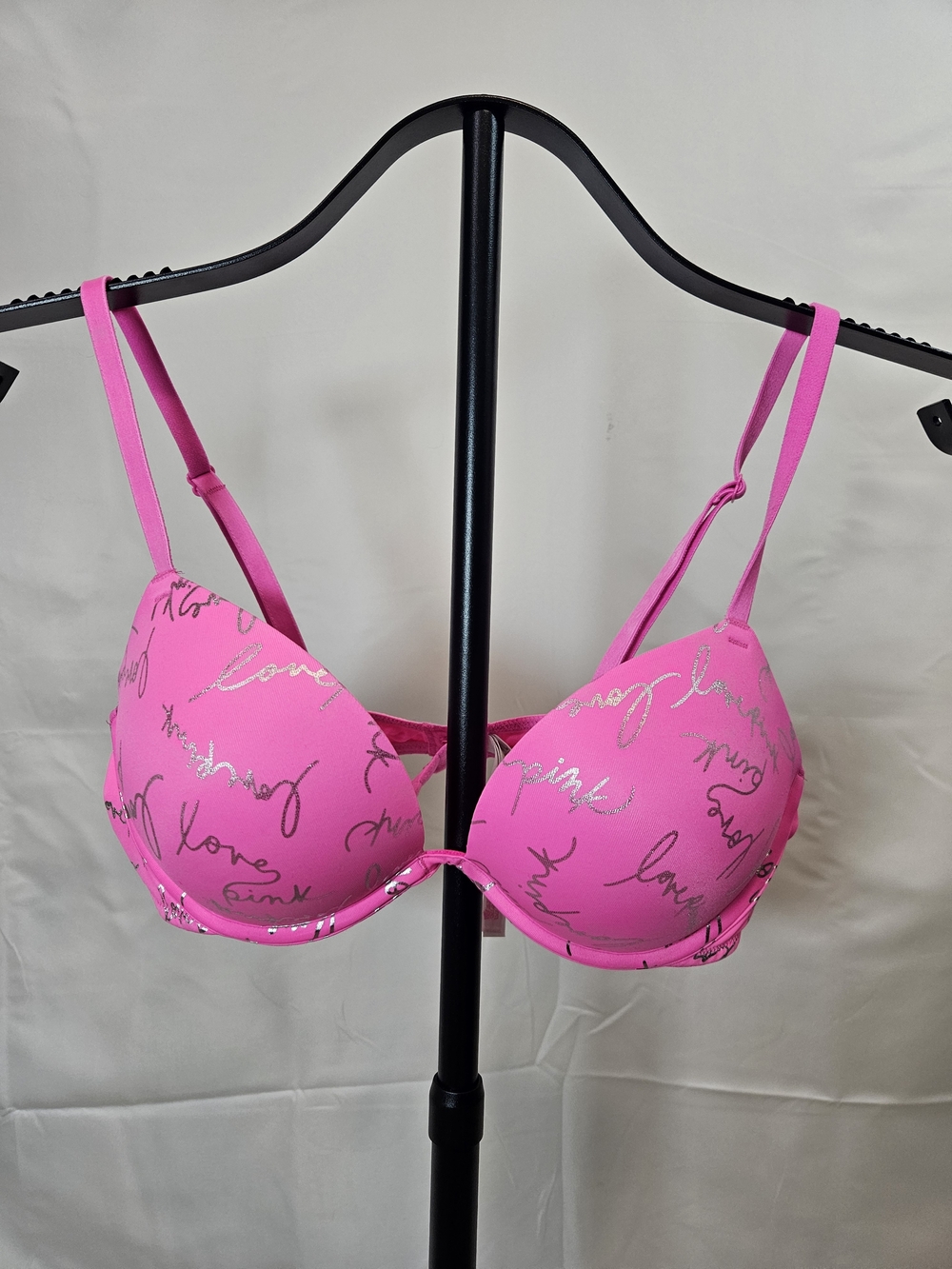 PINK Victoria's Secret Hot Pink Script Foam Push-Up Bra